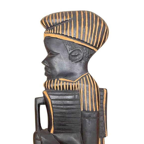 African Tribal Wood Carving Wall Art With Intricate Orange Black Design   5 1/2 - Picture 3 of 10